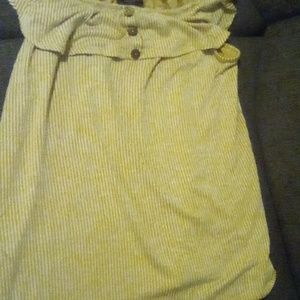 NWOT Discreet Mustard And White Striped Button And Ruffles Blouse Flowy